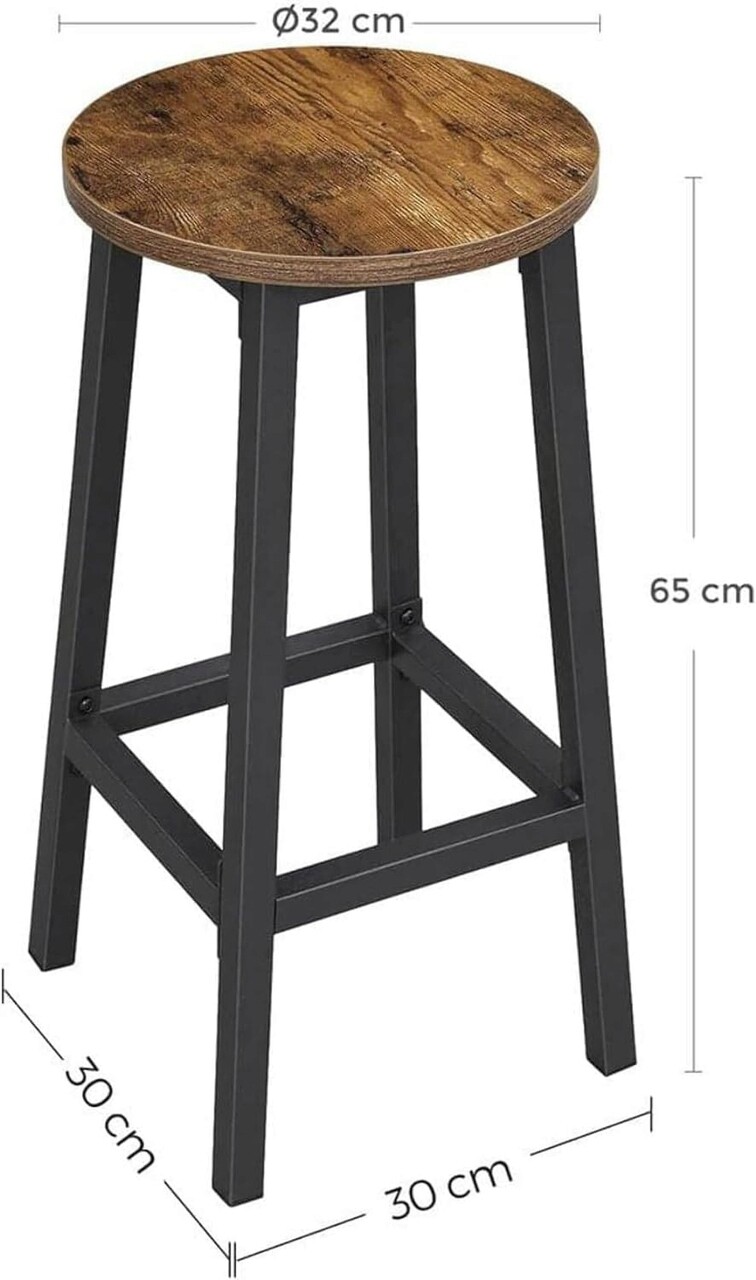 Set 2 scaune de bar Vasagle, 32x65 cm, PAL/otel, maro rustic
