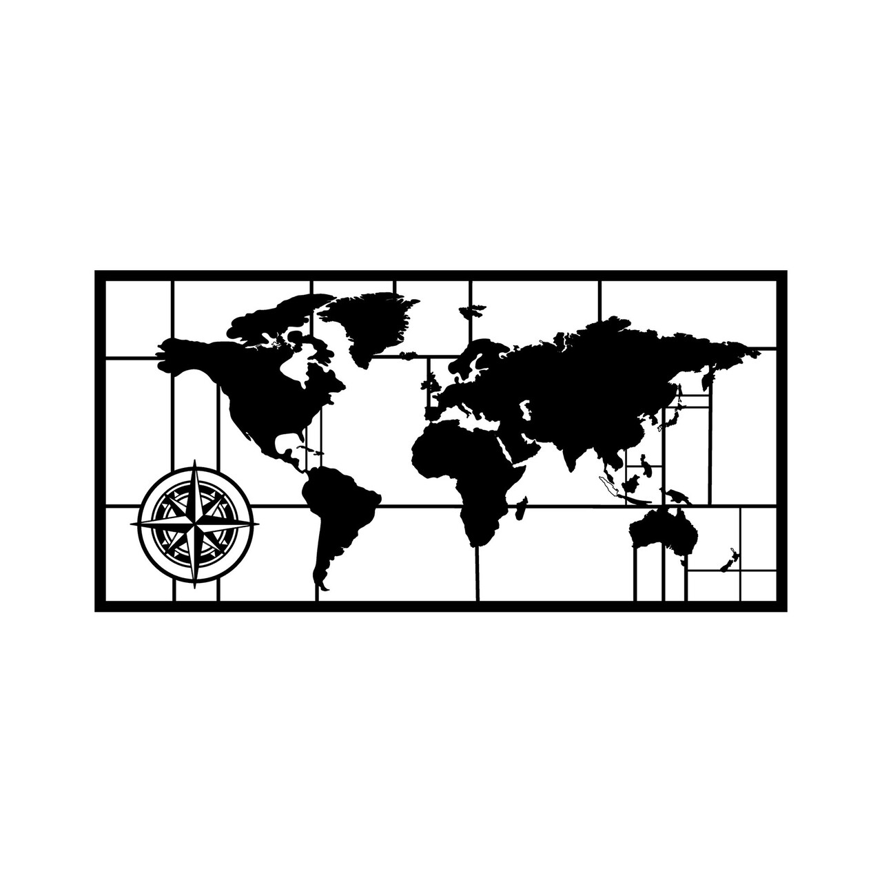 Decoratiune de perete, World Map Metal Decor 7, Metal, Dimensiune: 121 x 60 cm, Negru - 1 | YEO