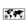 Decoratiune de perete, World Map Metal Decor 7, Metal, Dimensiune: 121 x 60 cm, Negru