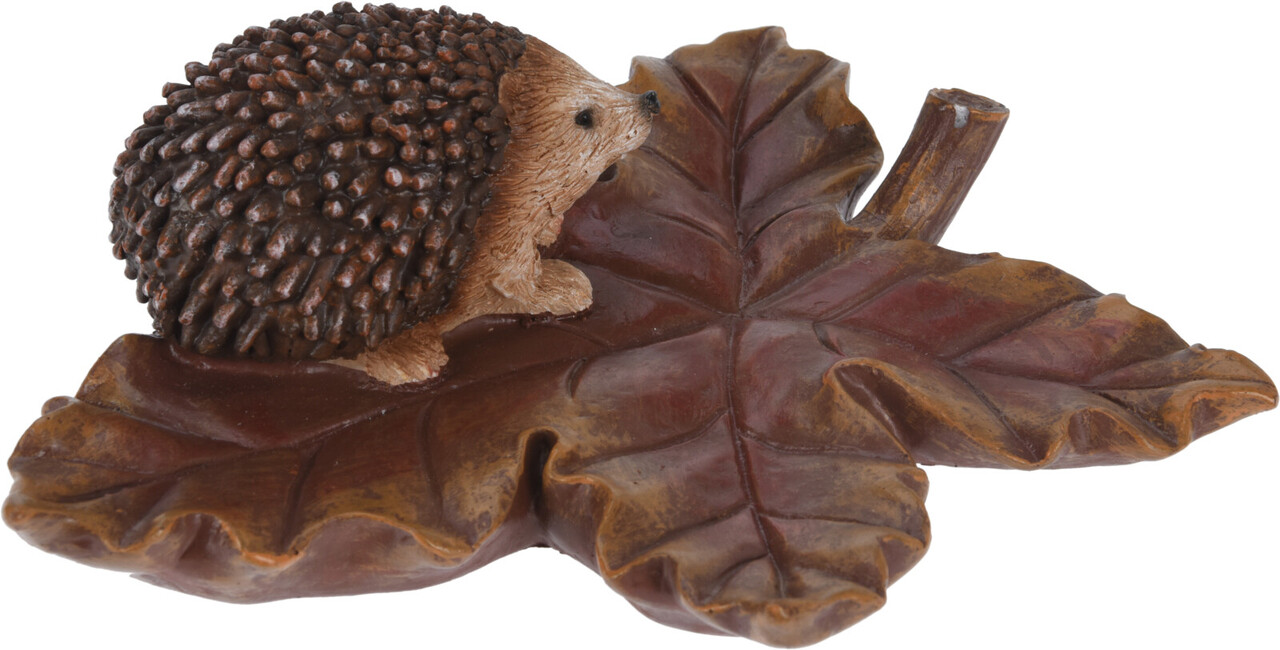 Decoratiune Hedgehoge on Leaf v1,16.8x15x5.3 cm, polistone, maro