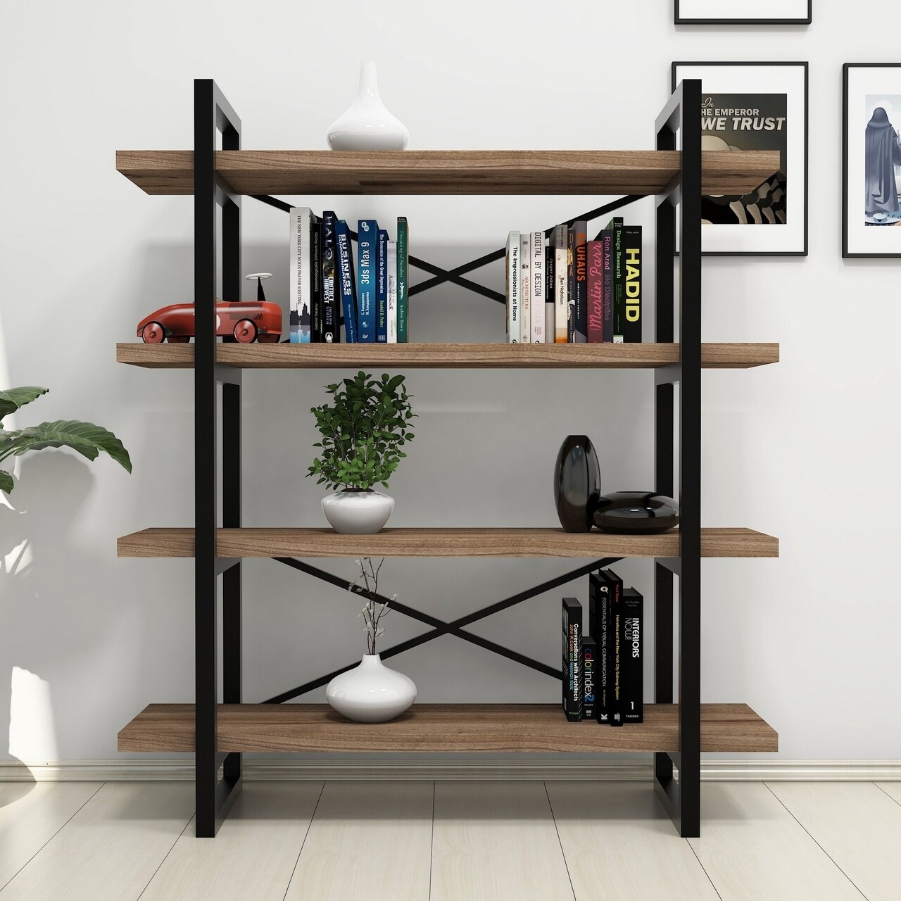 Biblioteca Makro, Puqa Design, 106x33x120 cm, maro/negru - 2 | YEO