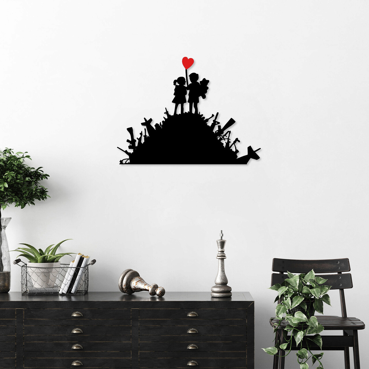 Decoratiune de perete, Banksy, Metal, Dimensiune: 52 x 70 cm, Negru/Rosu - 1 | YEO