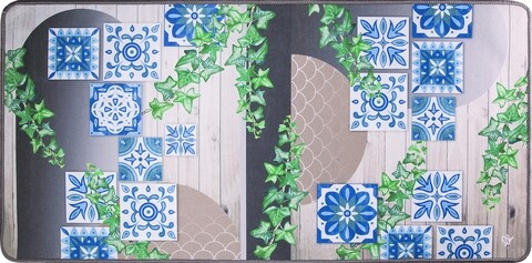 Covor pentru bucatarie, Olivo Tappeti, Miami 3, Blue Flowers, 50 x 130 cm, poliester, multicolor