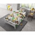 Lenjerie de pat pentru o persoana, Small Zoo White, Royal Textile, 2 piese, 140 x 200 cm, 100% bumbac flanel, multicolora