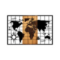 Decoratiune de perete, World Map, 50% lemn/50% metal, Dimensiune: 90 x 3 x 58 cm, Nuc negru