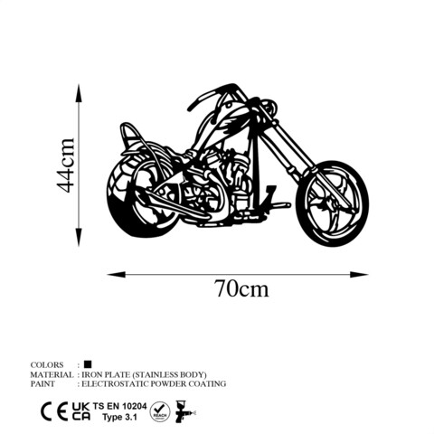 Decoratiune de perete, Motorcycle, Metal, Dimensiune: 70 x 44 cm, Negru