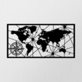 Decoratiune de perete, World Map Large Metal Wall Decor, metal, 120 x 60 cm, negru