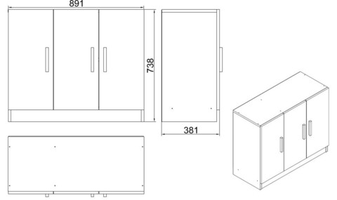 Dulap multifunctional, Locelso, Vario E, 89.1x73.8x38.1 cm, Alb