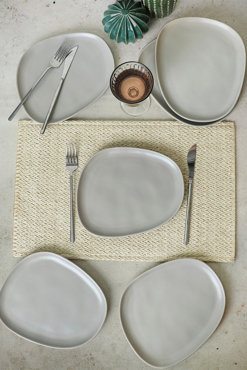 Set platouri servire desert, Keramika, 275KRM2207, 100% CERAMICA / , Nu absoarbe apa, Gri Mat