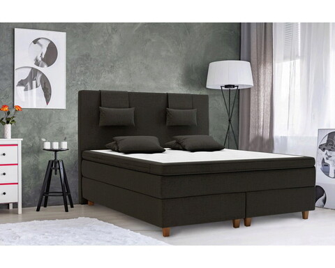 Pat matrimonial boxspring, Borgholm, 180x200 cm, saltea arcuri Pocket, topper, Gri inchis