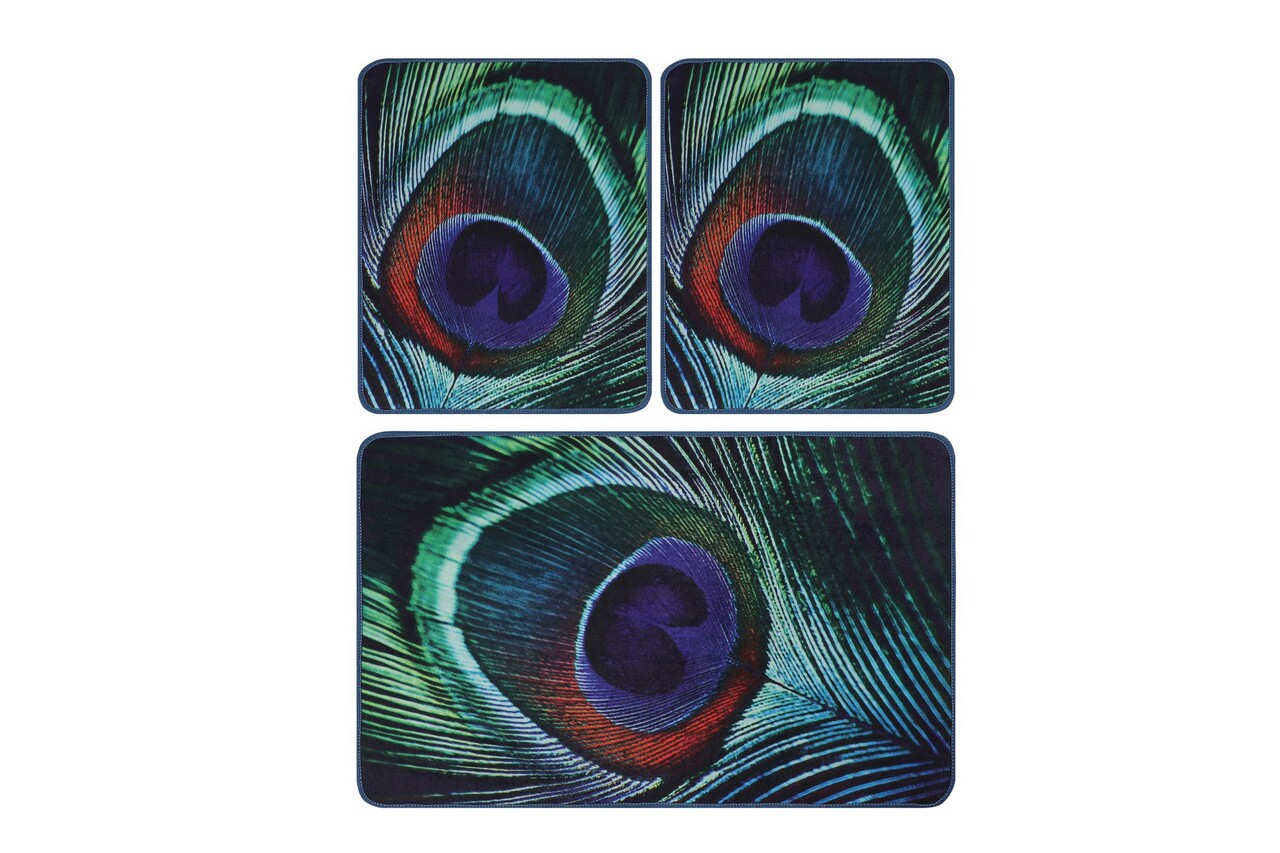 Set covoraș de baie (3 bucăți), Chilai, Peacock, Catifea, Multicolor - 2 | YEO