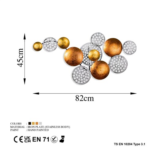 Decoratiune de perete, Aurora 2, Metal, Dimensiune: 45 x 82 cm, Argint / Cupru