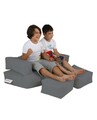 Set fotoliu dublu si 2 taburete pentru copii, Bean Bag, Ferndale, 100x50x40 cm, poliester impermeabil, gri fumuriu