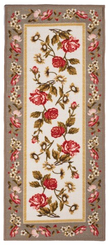 Covor pentru bucatarie Flowers, Decorino, 50x120 cm, poliamida, alb/bej