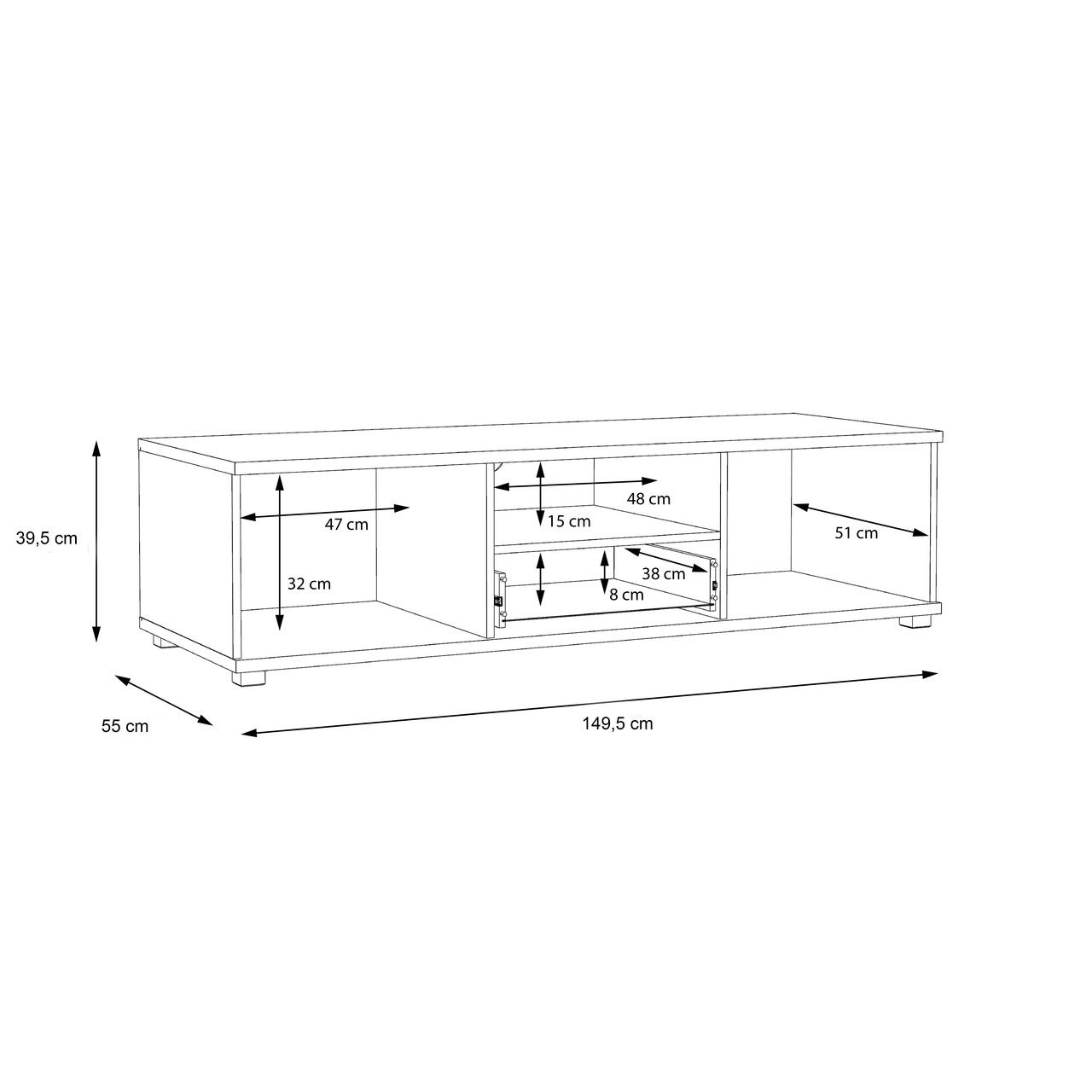 Comoda TV Breda, Bedora, 149.5x55x39.5 cm, PAL/plastic, gri/alb