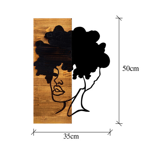 Decoratiune de perete, African Woman, 50% lemn/50% metal, Dimensiune: 35 x 3 x 50 cm, Negru / Nuc deschis