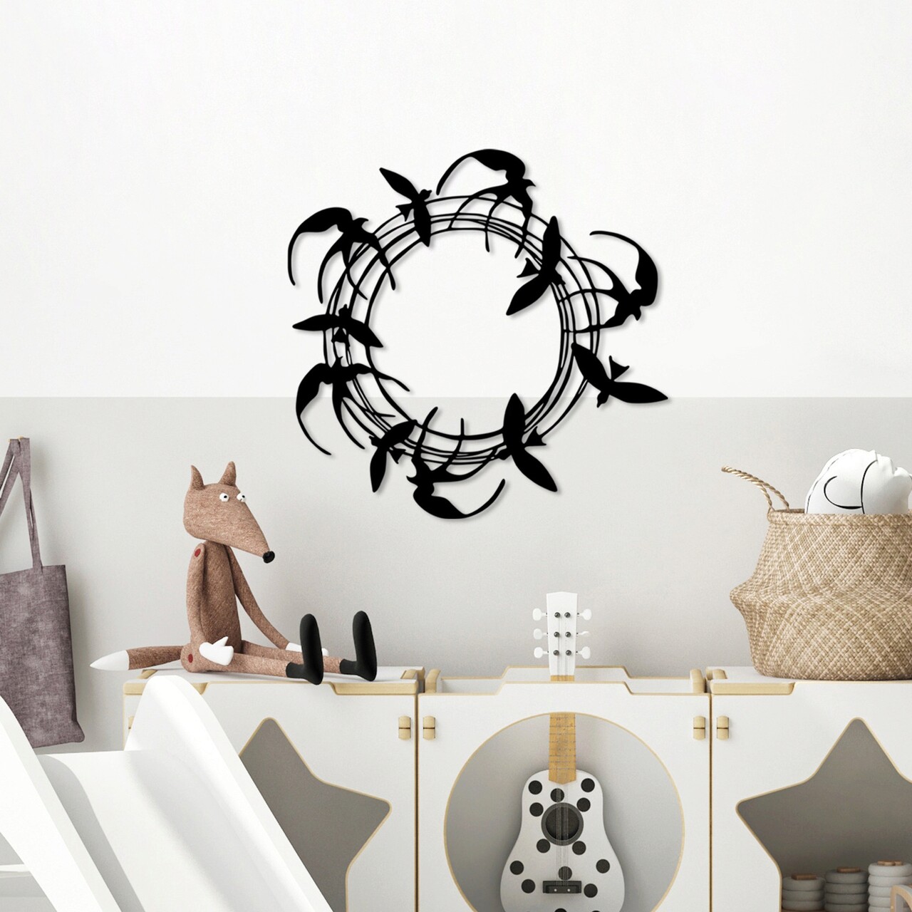 Decoratiune de perete, Spiral Birds 3, Metal, Dimensiune: 57 x 55 cm, Negru - 1 | YEO