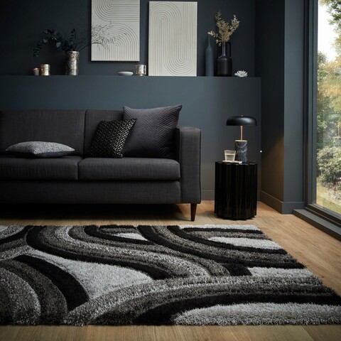 Covor Velvet Carved Grey/Black, Flair Rugs, 80x150 cm, poliester reciclat, gri/negru