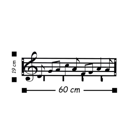 Cuier de perete, Note, Metal, Dimensiune: 60 x 19 cm, Negru