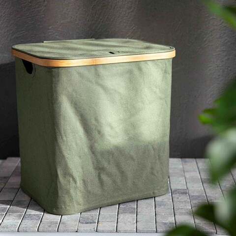 Cos pentru rufe Nellie, Homla, 40.5x33x42 cm, poliester/bambus, verde/natur