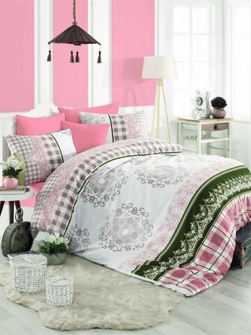 Lenjerie de pat pentru o persoana (DE), Nazenin - Pink, Pearl Home, Bumbac Ranforce