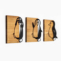 Decoratiune de perete, Penguins, 50% lemn/50% metal, No 1: 21 x 3 x 25 cm, Nuc negru