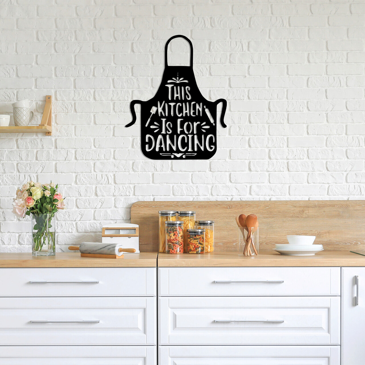 Decoratiune de perete, This Kitchen Is For Dancing, Metal, Dimensiune: 57 x 70 cm, Negru - 1 | YEO