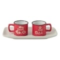 Set ceai/cafea pentru 2 persoane, Wald Tete a Tete, 20.5 x 10.5 x 2.2 cm, ceramica, alb/rosu