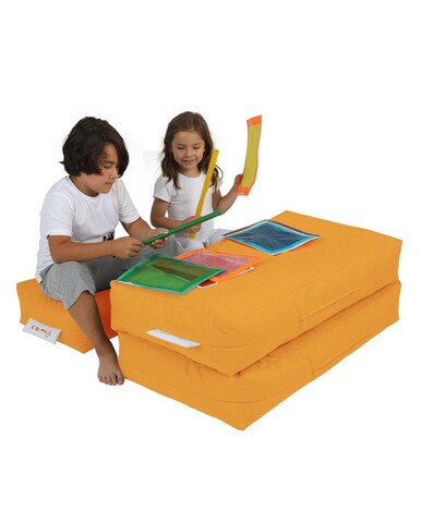 Set fotoliu dublu si 2 taburete pentru copii, Bean Bag, Ferndale, 100x50x40 cm, poliester impermeabil, portocaliu
