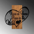 Decoratiune de perete, Peace At Home Peace in The World 1, 50% lemn/50% metal, Dimensiune: 59 x 58 cm, Nuc / Negru