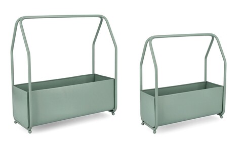 Set 2 suporturi pentru ghivece / jardiniere Keyra, Bizzotto, 52 x 22.5 x 52 cm, otel, potrivite pentru exterior, verde sage