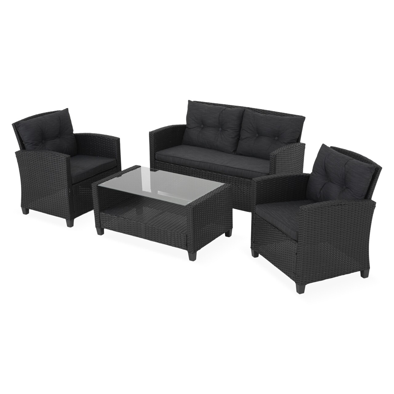 Set mobilier pentru gradina, Touloh, 4 piese, negru - 1 | YEO