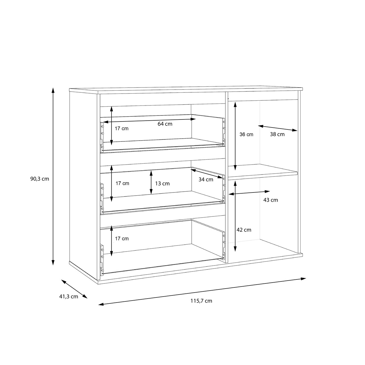 Comoda Culemborg, Bedora, 115.7x41.3x90.3 cm, PAL/plastic, stejar/alb