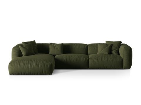 Coltar modular stanga 3 locuri, Martina-169, Micadoni Home, 332x176x75 cm, tesatura structurata catifelata, verde