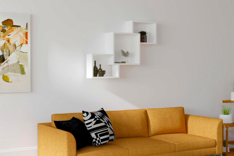 Raft de perete, Puqa Design, Silver, 98x72x19.6cm, PAL melaminat, Alb
