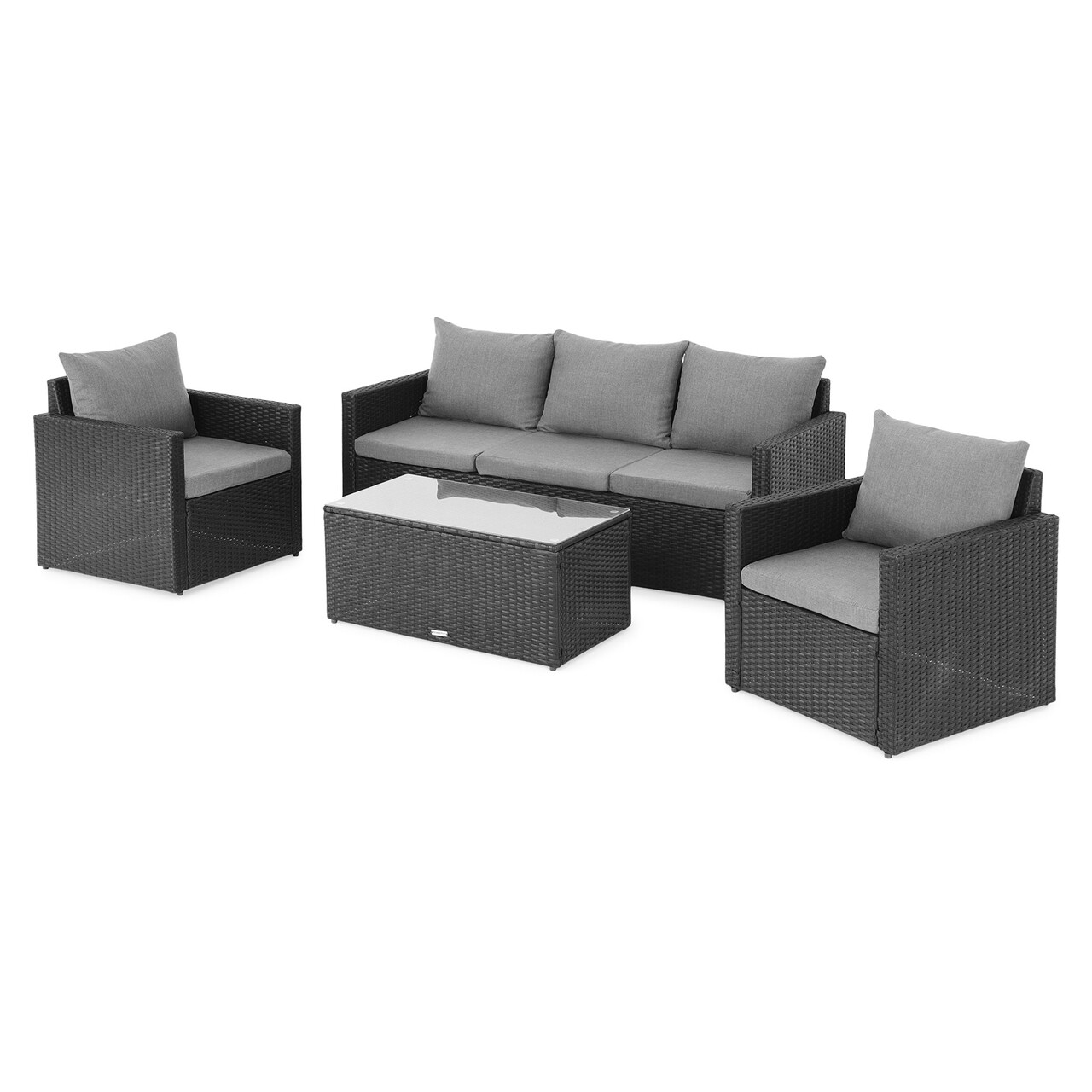 Set mobilier gradina/terasa, Marti, 2 fotolii + canapea + masuta, otel, gri/negru - 2 | YEO