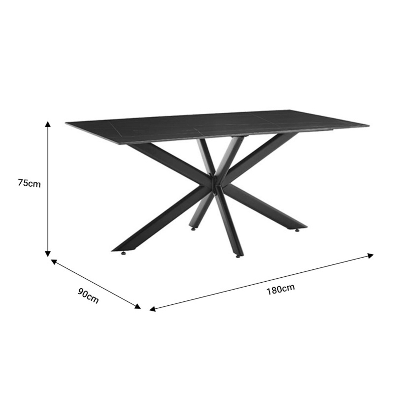 Masa Bethan, Pakoworld, 180x90x75 cm, metal, negru/gri