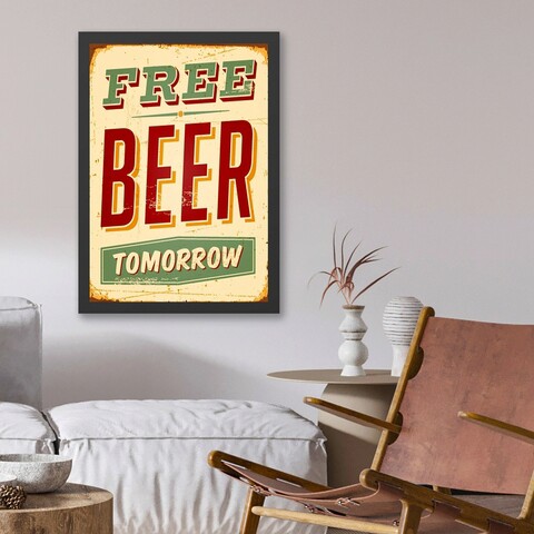 Tablou decorativ, Free Beer (55 x 75), MDF , Polistiren, Verde / Roșu / Crem