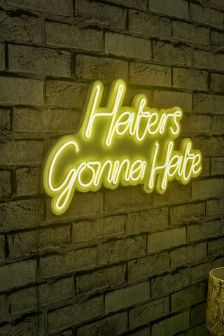 Decoratiune luminoasa LED, Haters Gonna Hate, Benzi flexibile de neon, DC 12 V, Galben