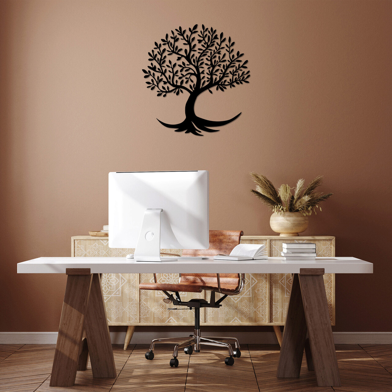 Decoratiune de perete, Monumental Tree 4, Metal, Dimensiune: 68 x 70 cm, Negru - 1 | YEO