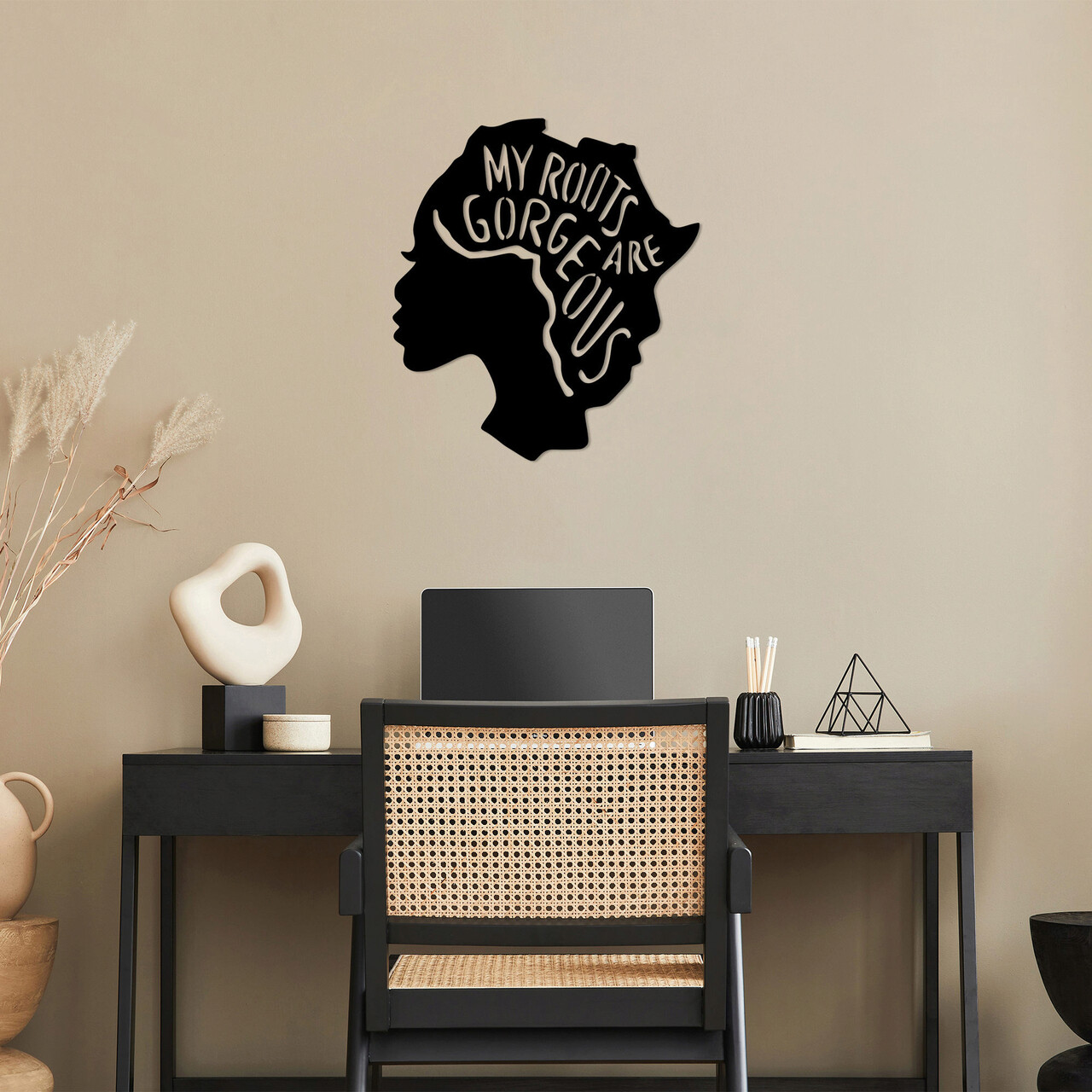 Decoratiune de perete, My Roots Are Gorgeous, Metal, Dimensiune: 62 x 70 cm, Negru - 1 | YEO