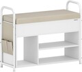 Bancheta cu pantofar si spatiu de depozitare, Vasagle, 80.6x30x62.5 cm, max 91 kg, otel/piele ecologica, alb