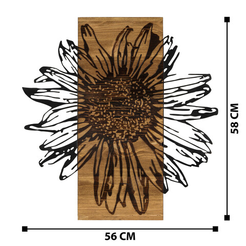 Decoratiune de perete, Daisy, Metal, Cadru: 100% LEMN (grosime: 3 cm), Nuc negru