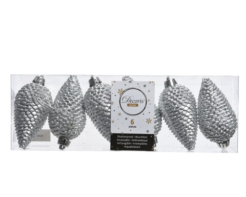 Set 6 globuri Pinecone Silver, Decoris, plastic, argintiu