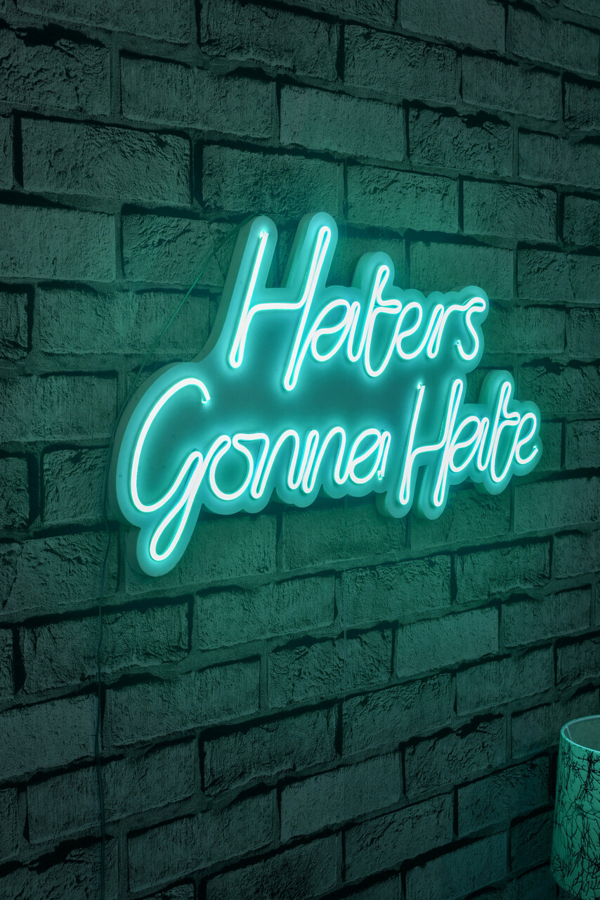 Decoratiune luminoasa LED, Haters Gonna Hate, Benzi flexibile de neon, DC 12 V, Albastru