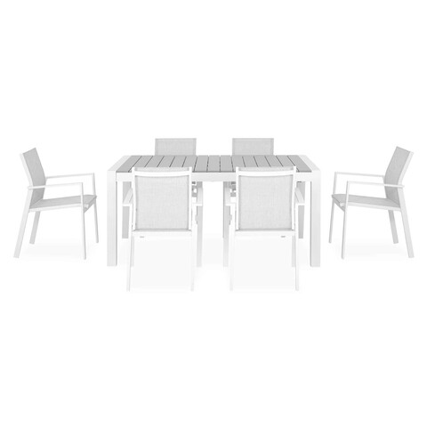 Set mobilier gradina/terasa Encore/Baria, 7 piese, 160/210x95x74 cm/56.5x62x86 cm, aluminiu, alb/gri