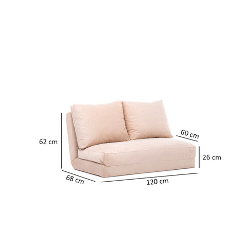 Canapea extensibilă cu 2 locuri, Futon, 859FTN1268, Metal , Crem