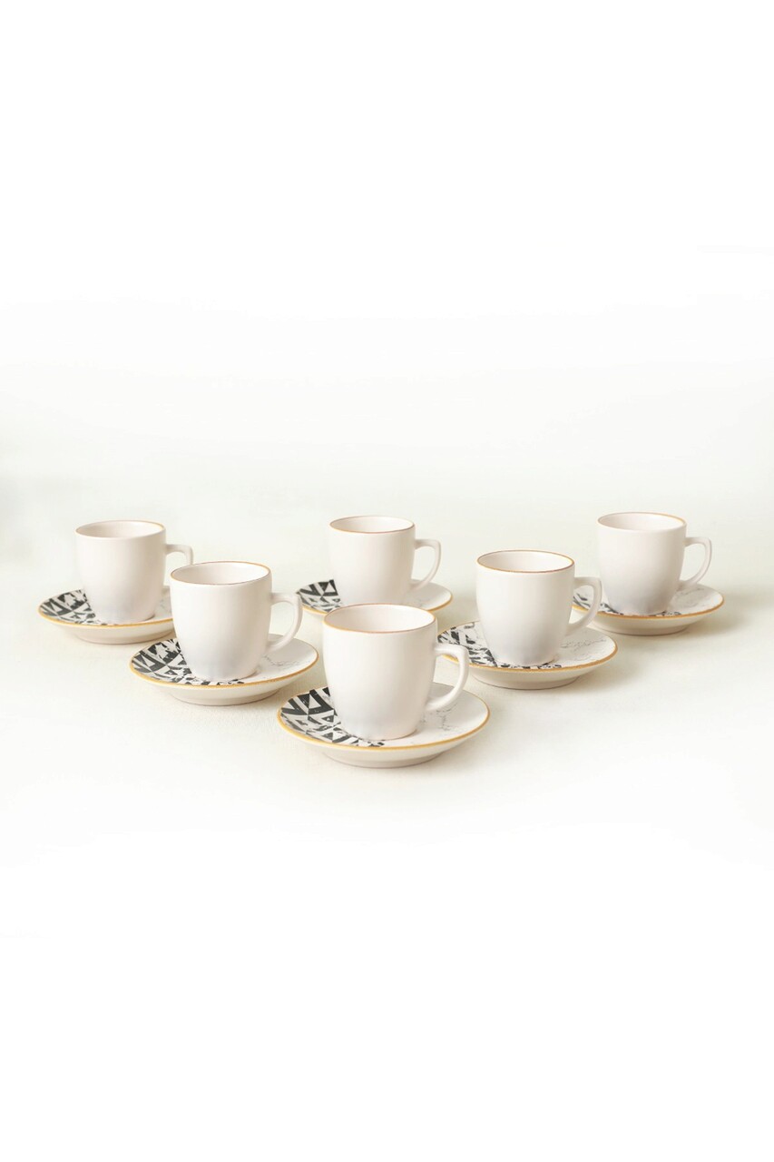 Set cesti de cafea, Keramika, 275KRM1926, 100% CERAMICA / , Dimensiune ceașcă de cafea: 6 x 6 x 6 cm / 110 ml (6 bucăți), Alb/Negru