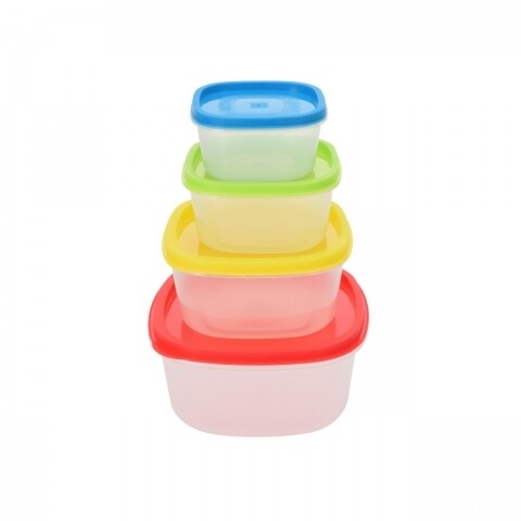 Set 4 cutii alimentare, 15 x 15 x 7.8 cm, multicolor