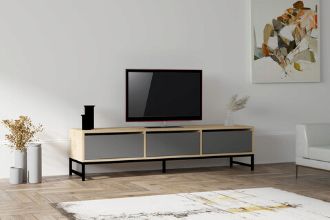 Comoda TV, Puqa Design, Sahra, 160x40x40 cm, PAL, Safir / Negru / Antracit